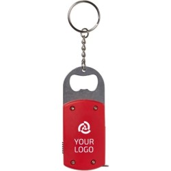 Porte-clés décapsuleur, mètre et lampe