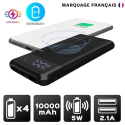 MUSEN - Batterie Powerbank avec Charge à Induction Sans Fil 10,000 mAh + 2 Ports USB, Noir