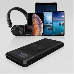 MUSEN - Batterie Powerbank avec Charge à Induction Sans Fil 10,000 mAh + 2 Ports USB, Noir