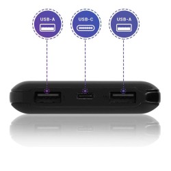 MUSEN - Batterie Powerbank avec Charge à Induction Sans Fil 10,000 mAh + 2 Ports USB, Noir