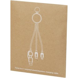 Câble de recharge 6-en-1 en plastique recyclé/bambou avec porte-clés