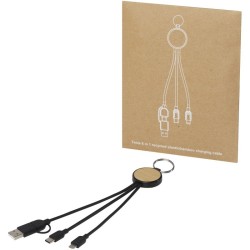 Câble de recharge 6-en-1 en plastique recyclé/bambou avec porte-clés