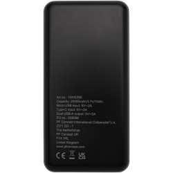 Batterie de secours de 20 000 mAh en plastique recyclé