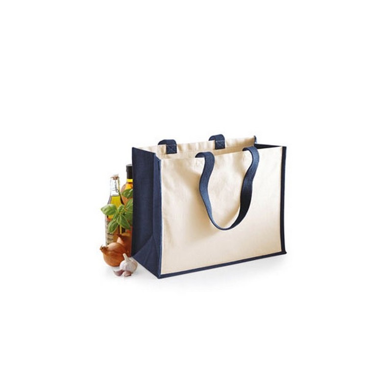 Cabas bicolore pour shopping en toile de jute