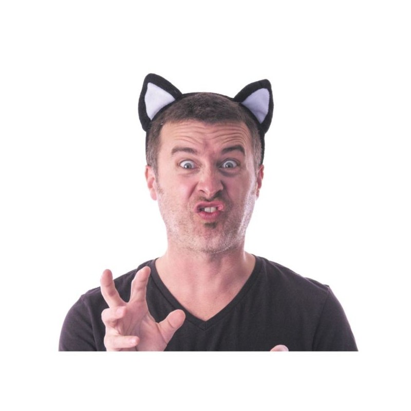 SERRE TÊTE CHAT BLANC ET NOIR VELOURS