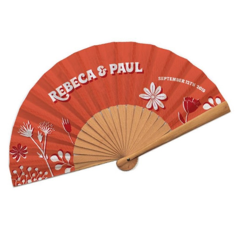 Eventail en bois naturel avec toile tissu