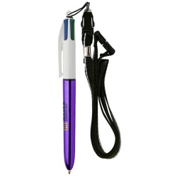 Stylo bic 4 couleurs bille brillant (shine) avec tour de cou