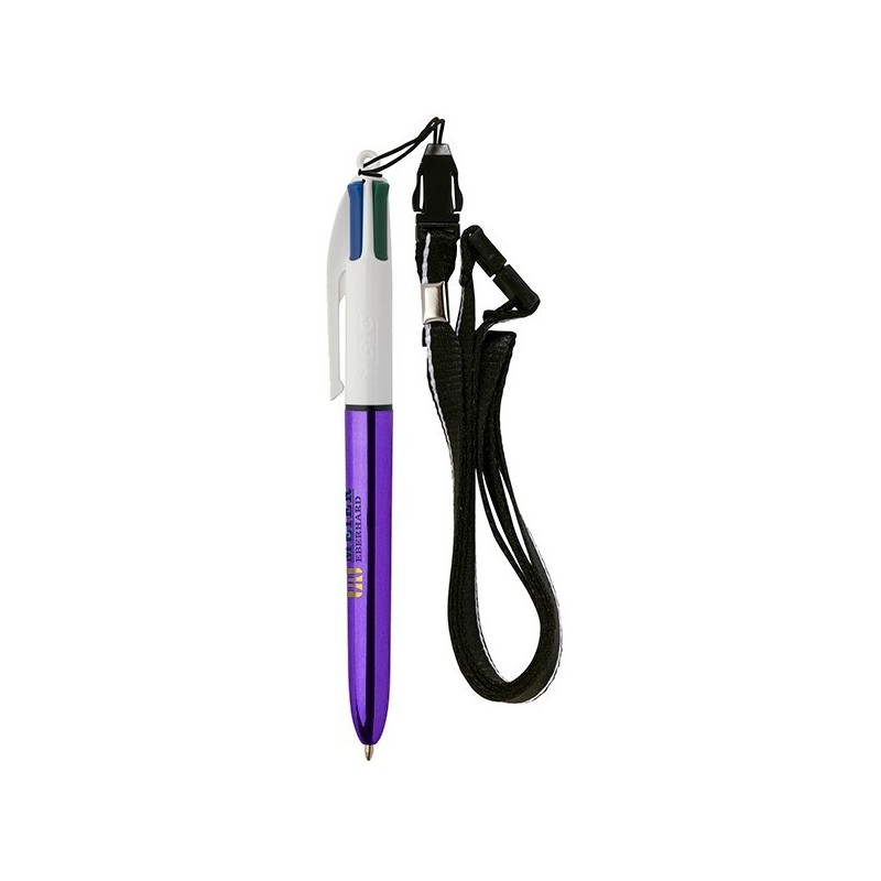 Stylo bic 4 couleurs bille brillant (shine) avec tour de cou