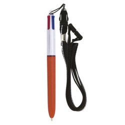Stylo bic 4 couleurs bille fine avec tour de cou