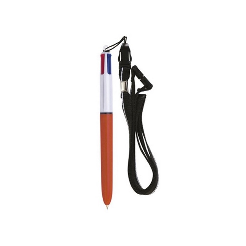Stylo bic 4 couleurs bille fine avec tour de cou