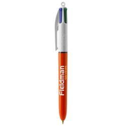 Stylo bic 4 couleurs bille fine avec tour de cou