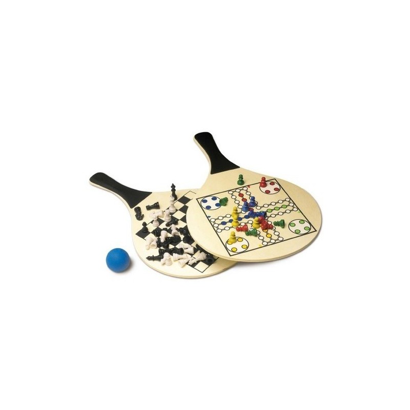 Set de 2 raquettes de plage avec balle, jeu d\'échec et petits chevaux
