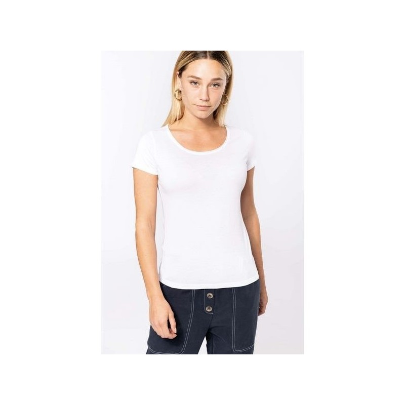 T-shirt bio col à bords francs manches courtes femme - kariban