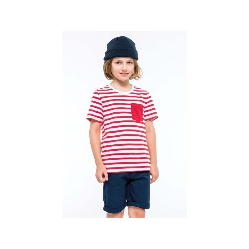 T-shirt rayé marin avec poche manches courtes enfant