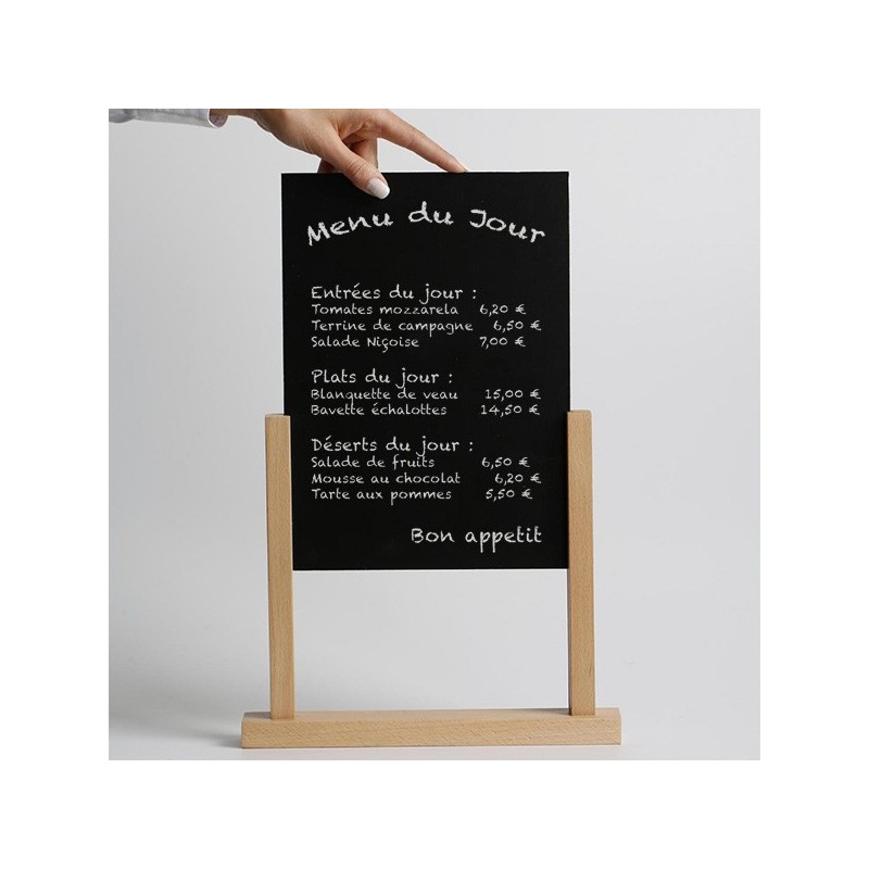 Porte-Visuel/Menu Socle Bois 2 Montants Ardoise A5 210x148