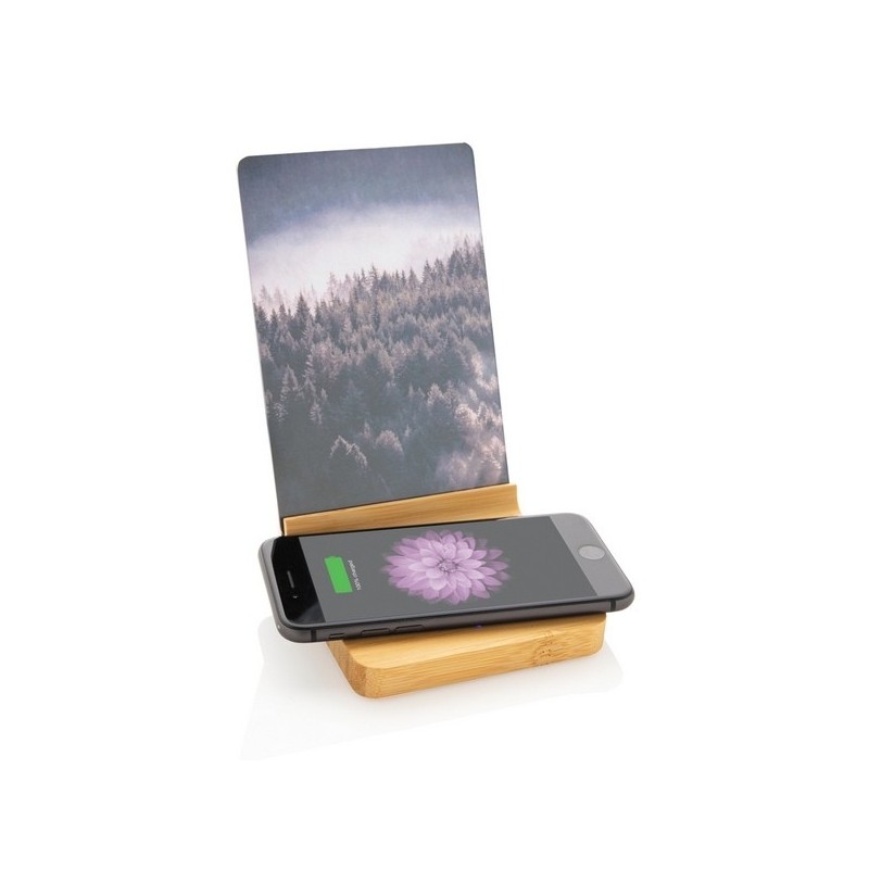 Cadre photo avec chargeur sans fil bambou