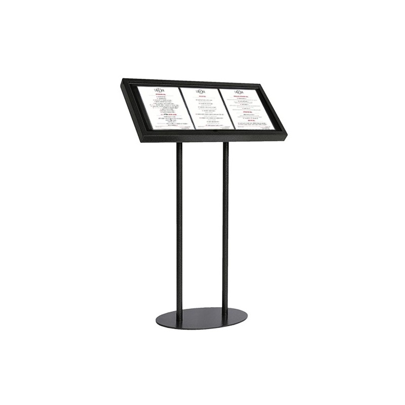 Porte-Menu Restaurant/ Pied 3xA4 Portrait Noir Mat