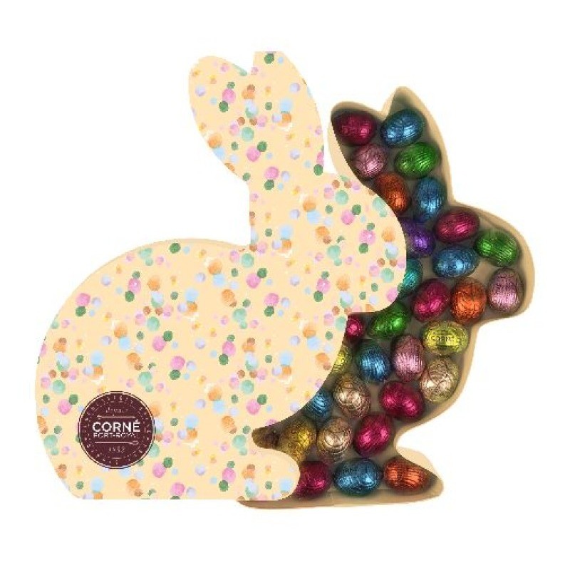 Boîte Lapin garnie de /- 41petits oeufs assortis