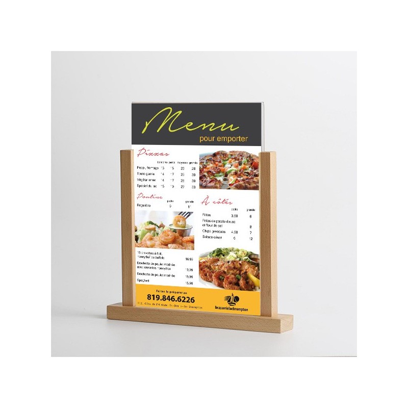 Porte-Visuel/Menu Socle Bois 2 Montants Plexi A4 297x210