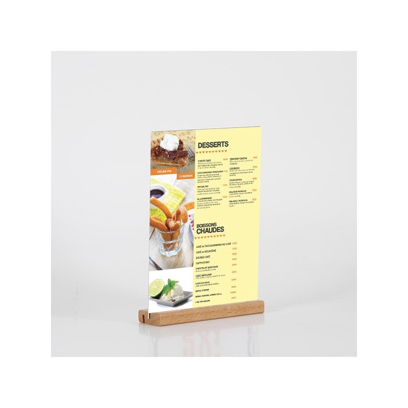 Porte-Visuel/Menu "I ou V"  Plexi A5 210x148  Socle Bois