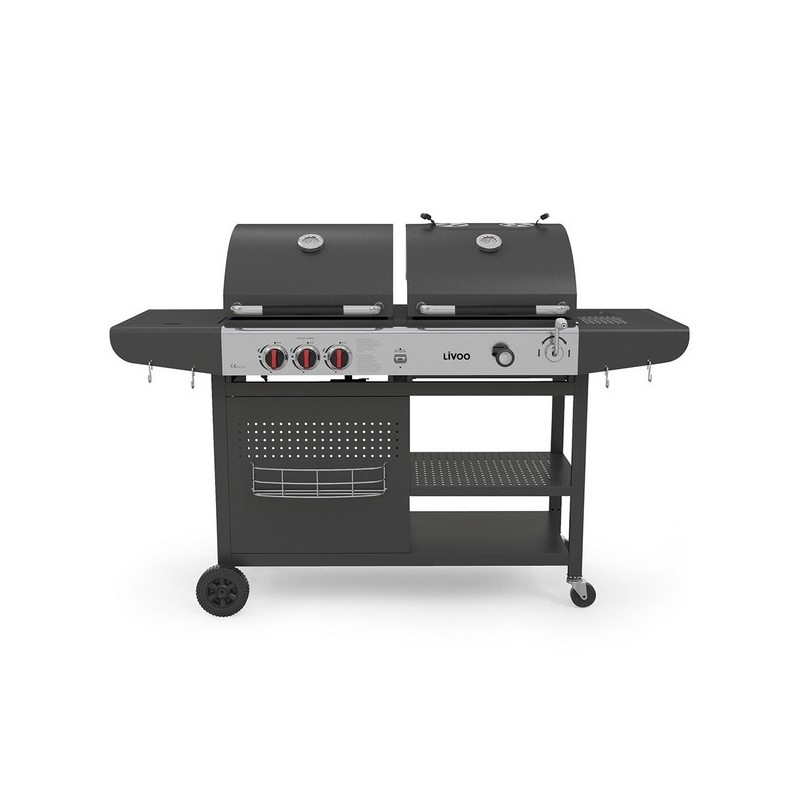 Barbecue 2 en 1 charbon et gaz