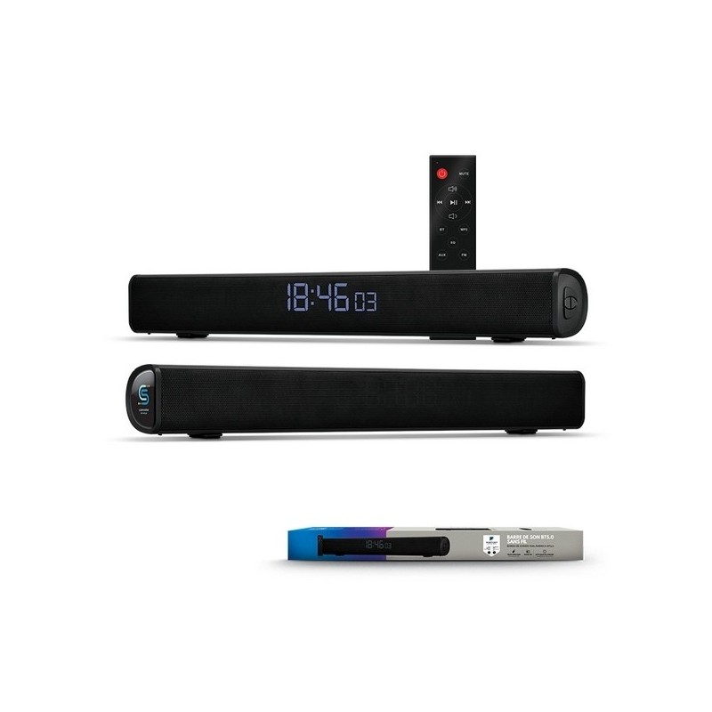 Enceinte barre de son bt5.0 2 x 8 w, radio fm, horloge