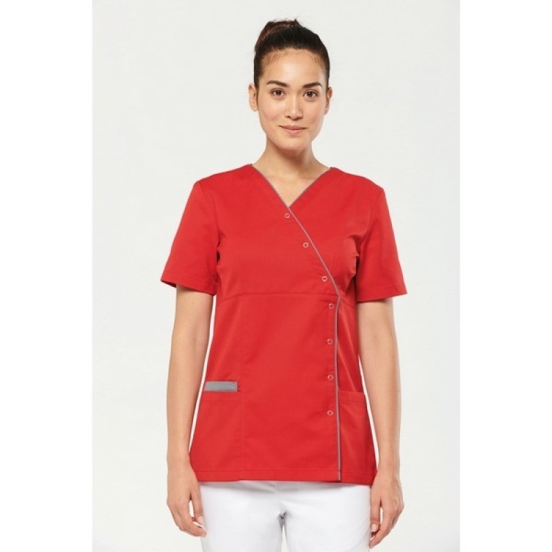 Blouse polycoton avec boutons-pression femme