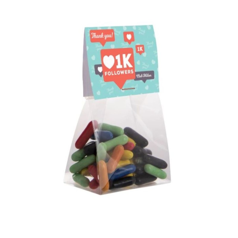Petit sachet de bonbons avec carte imprimée