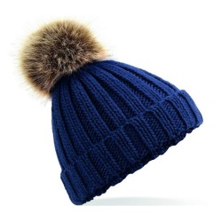 Junior Faux Fur Pom Pom Chunky Beanie - Bonnet enfant avec pompon