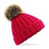 Junior Faux Fur Pom Pom Chunky Beanie - Bonnet enfant avec pompon