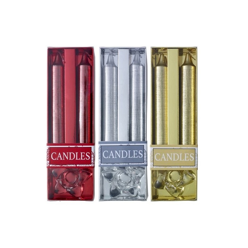 Coffret 2 bougies pailletées avec bougeoir