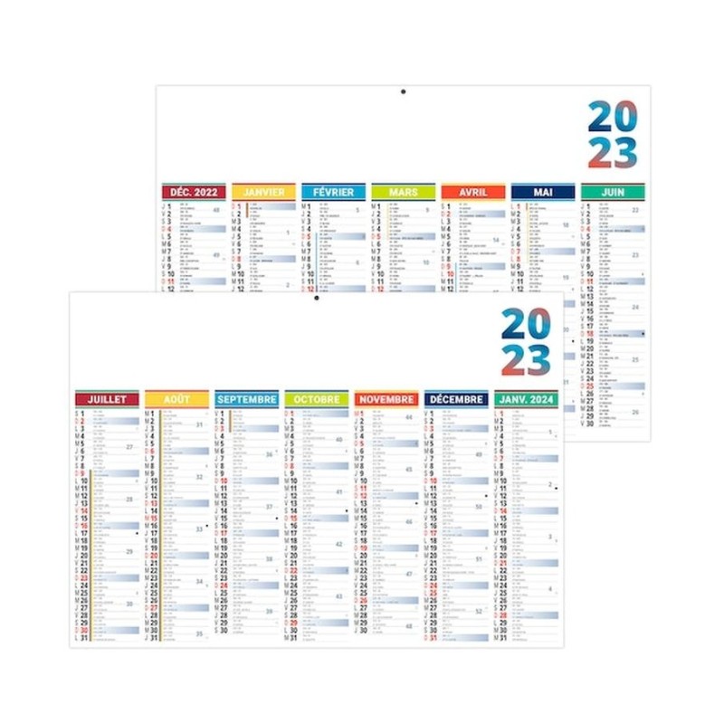 Calendrier bancaire aux couleurs vives 