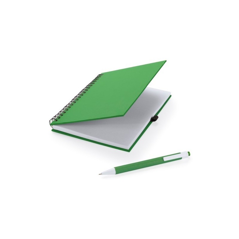 Bloc-notes à spirales en papier recyclé avec stylo à couverture rigide