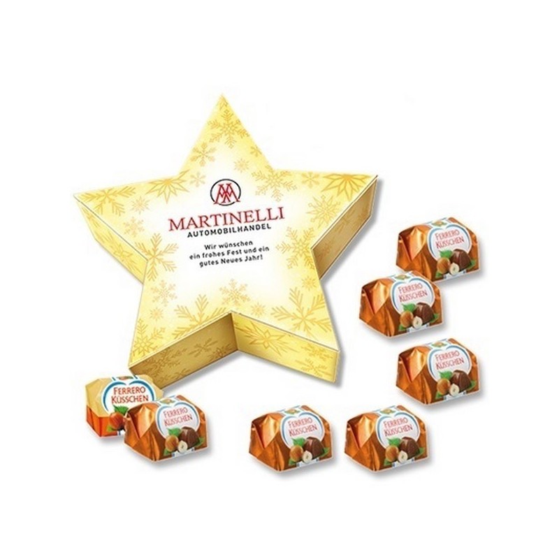 Boîte cadeau etoile avec 6 pièces de Ferrero Küsschen classic/blanc