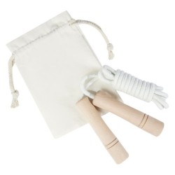 Corde à sauter en bois dans une pochette en coton