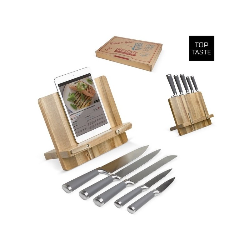 Support livre de cuisine et couteaux