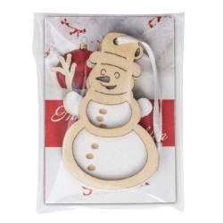 Pendentif en feutrine et en bois - Bonhomme de neige dans un sac promotionnel