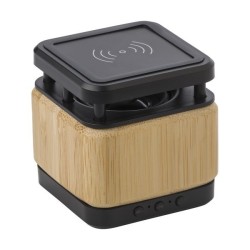 Enceinte et chargeur sans fil en bambou.