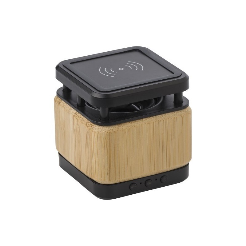 Enceinte et chargeur sans fil en bambou.