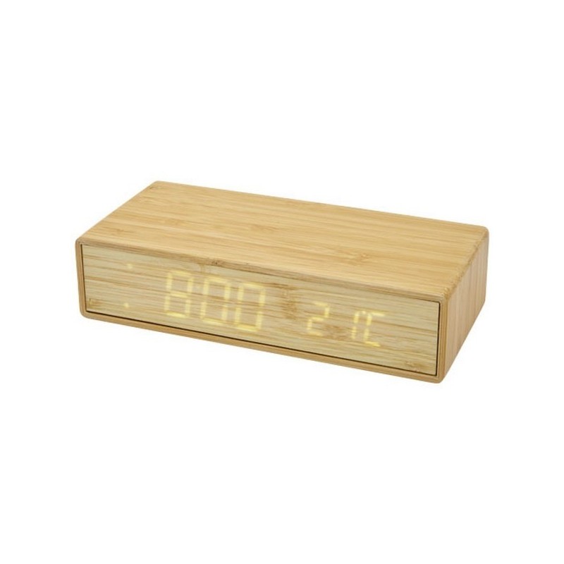 Chargeur à induction en bambou avec horloge