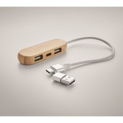 Hub USB 3 ports câble 2 en 1