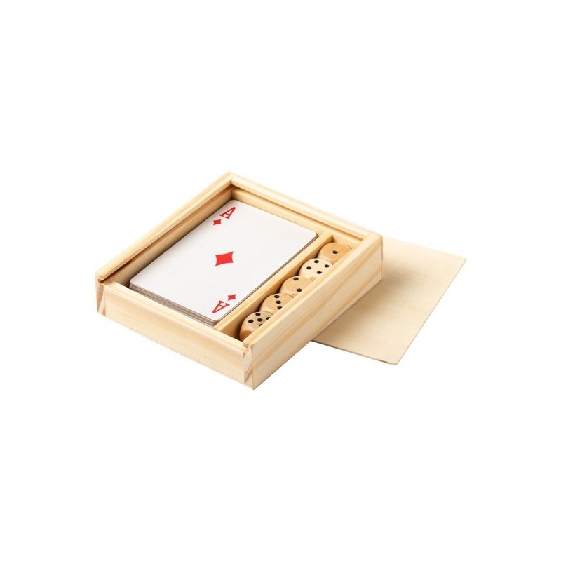 Set en bois avec Jeu de 54 cartes et 5 dés
