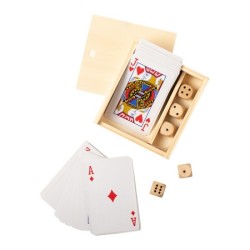 Set en bois avec Jeu de 54 cartes et 5 dés