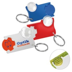 Porte-clés jeton1 euro avec loupe