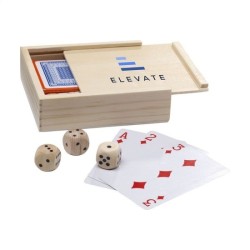 5 dés et un jeu de cartes (54) dans une boite en bois