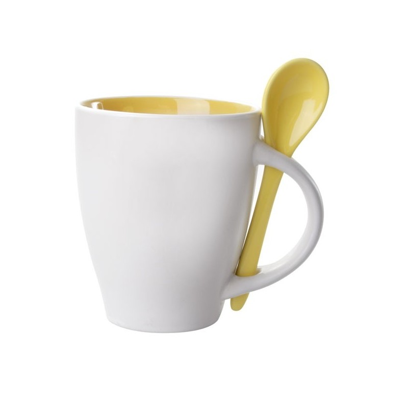 Mug bicolore en céramique de 28 cl avec cuillère