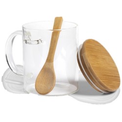 Tasse en verre 420 ml avec cuillère et couvercle
