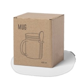 Tasse en verre 420 ml avec cuillère et couvercle