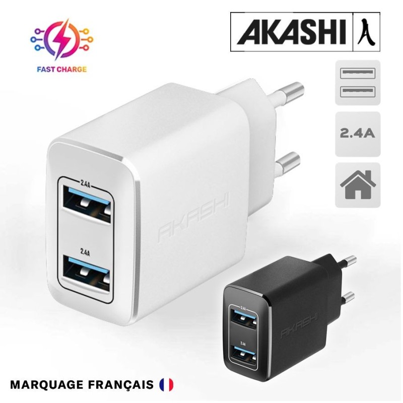 SOKETTO - Chargeur Secteur Prise Murale à Charge Rapide avec 2 Ports USB