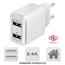 SOKETTO - Chargeur Secteur Prise Murale à Charge Rapide avec 2 Ports USB